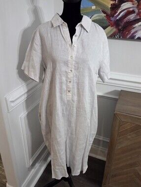 linen dress nz Bottega Moda | Button Through Linen Shirt Dress With Pockets
